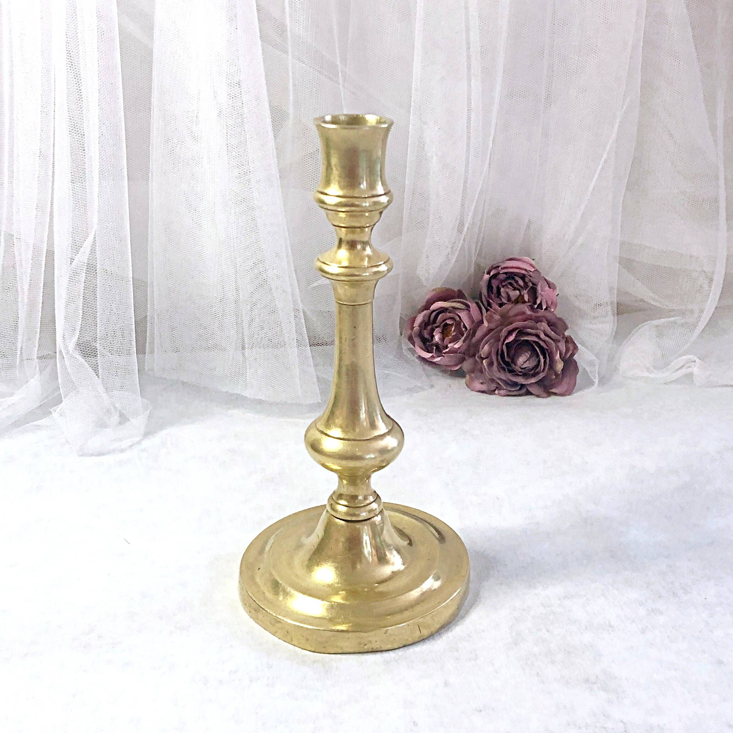 19th century gilded copper torch candle holder