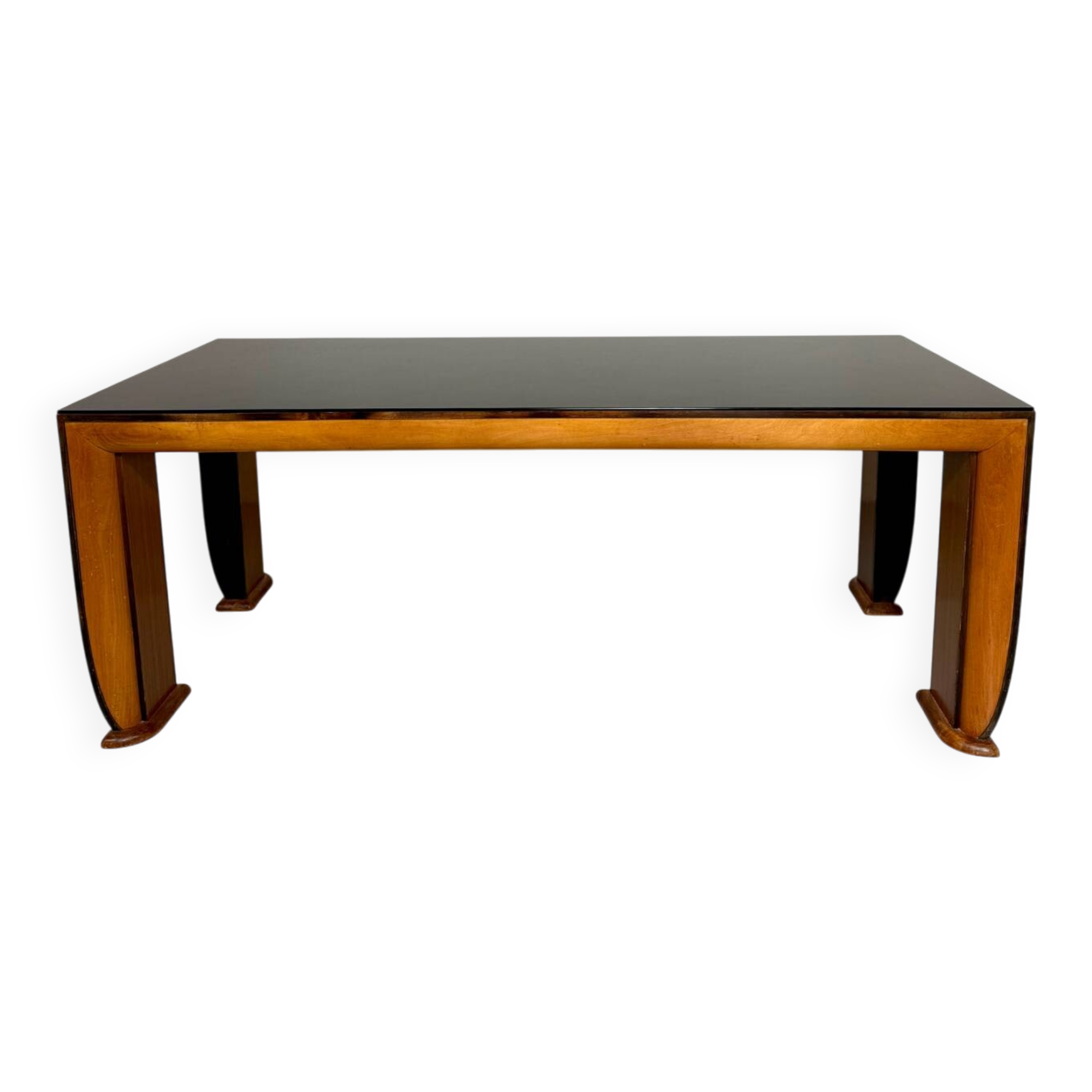 Antique wood and glass table, Art Deco Italian design, Borsani, 1940