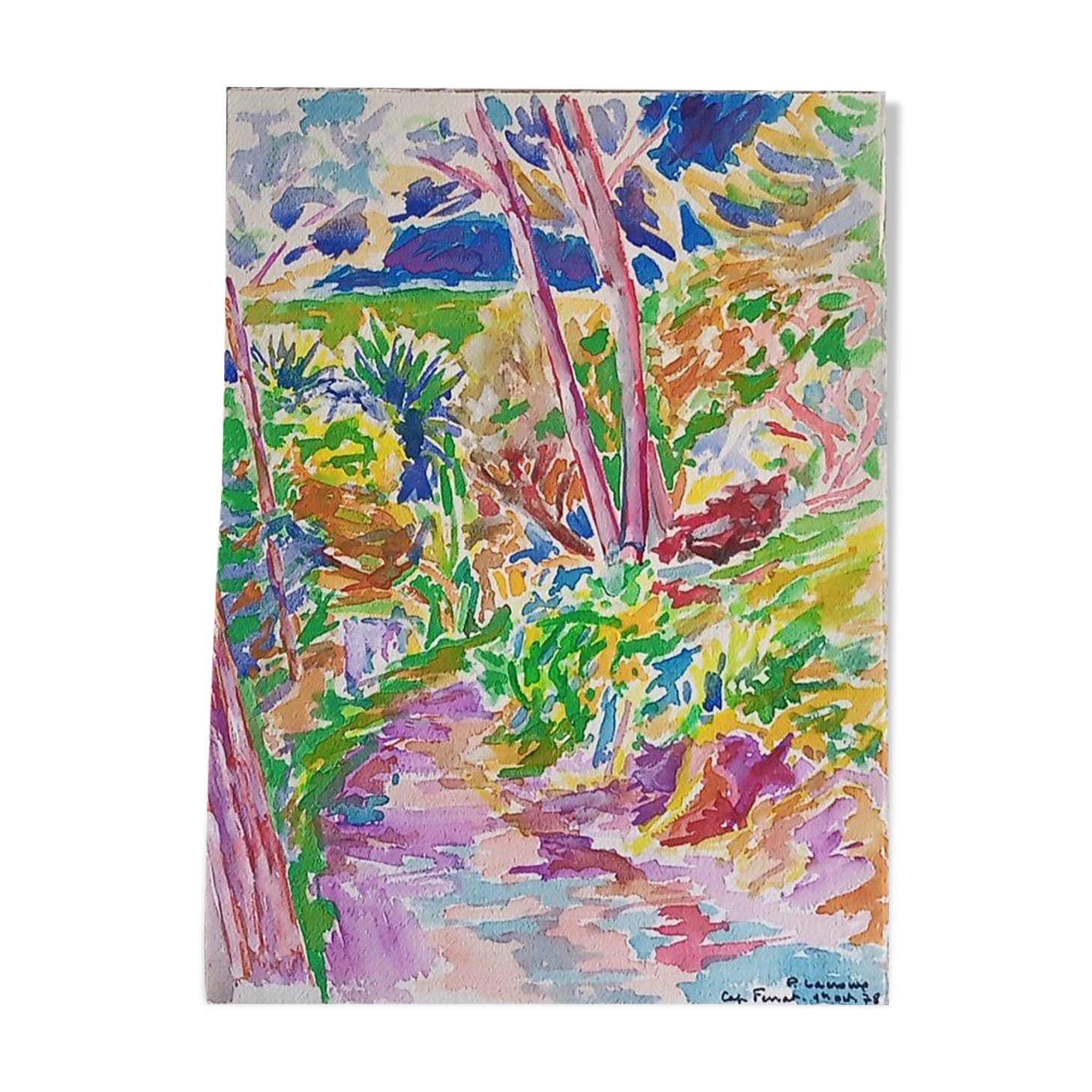 Pierre Lacroux (1909-1993) Gouache - 38,5 x 28,5cm - cap ferrat August 78
