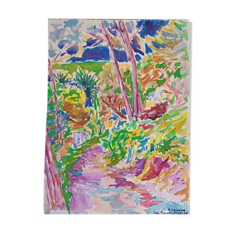 Pierre Lacroux (1909-1993) Gouache - 38,5 x 28,5cm - cap ferrat August 78