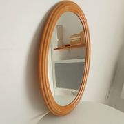 Vintage oval mirror in beech from the 70s/80s.