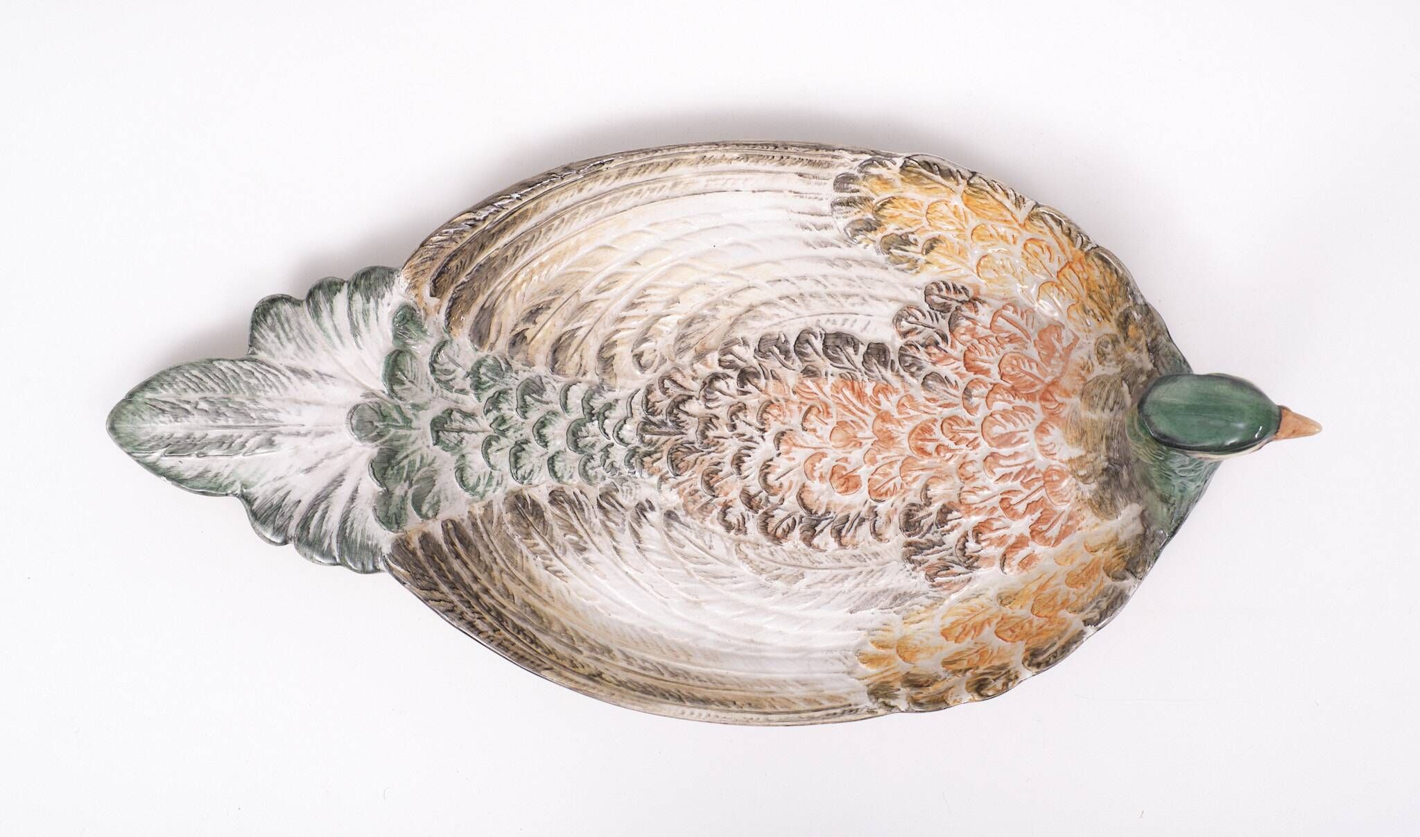 Mid century modern large Italian ceramic Peacock platter