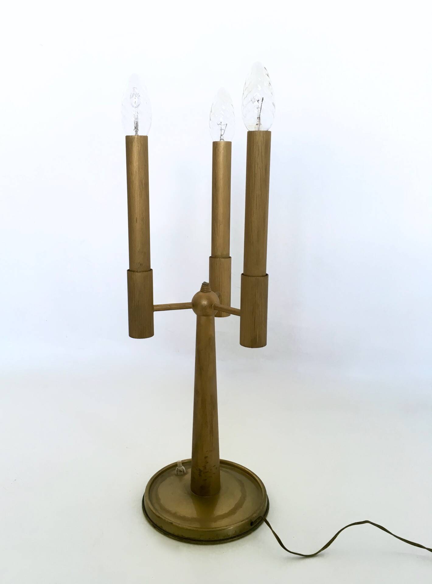 Three-Arm Brass Table Lamp with a Candelabra Design, Italy