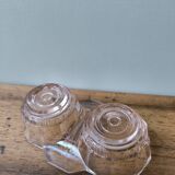 Vintage pink moulded glass salt and pepper shaker set.