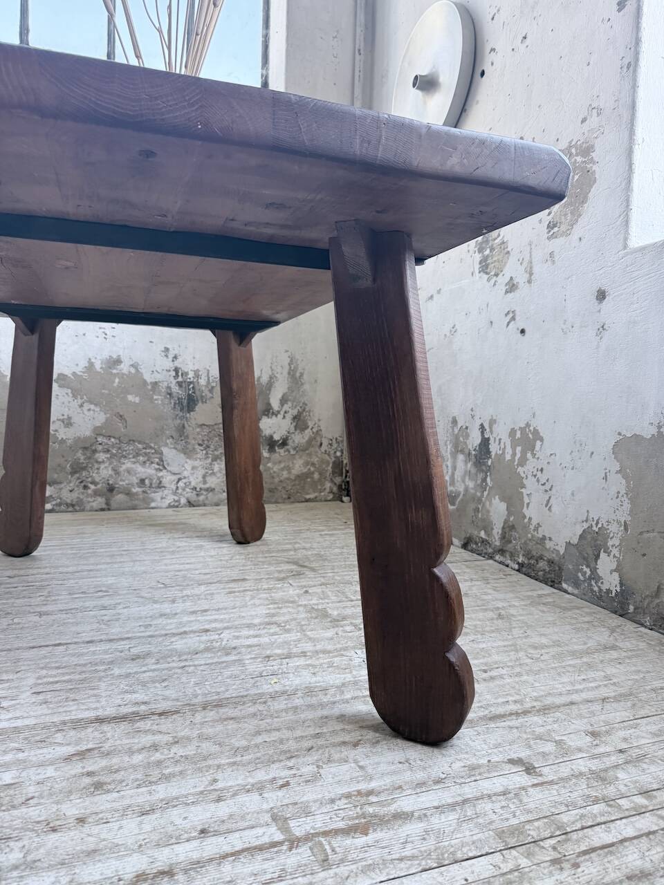 Brutalist oak table by De Puydt, Belgium 1970