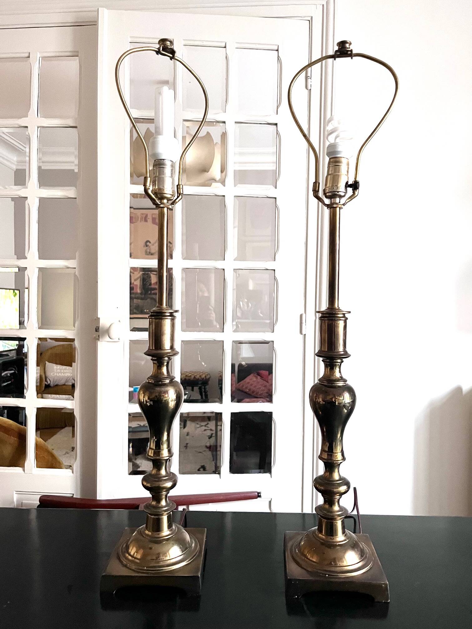 pair of american brass lamps