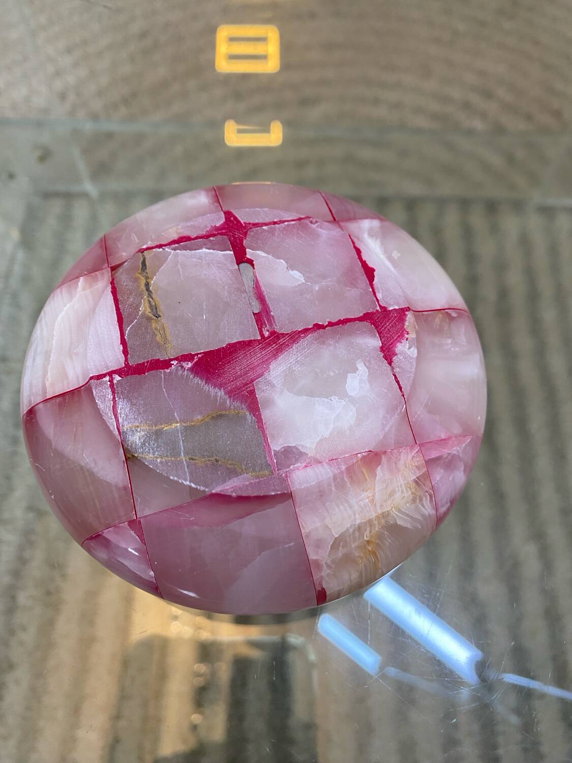 Pink and white onyx ashtray