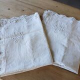 Ensemble ancien drap plat et 2 taies d'oreiller