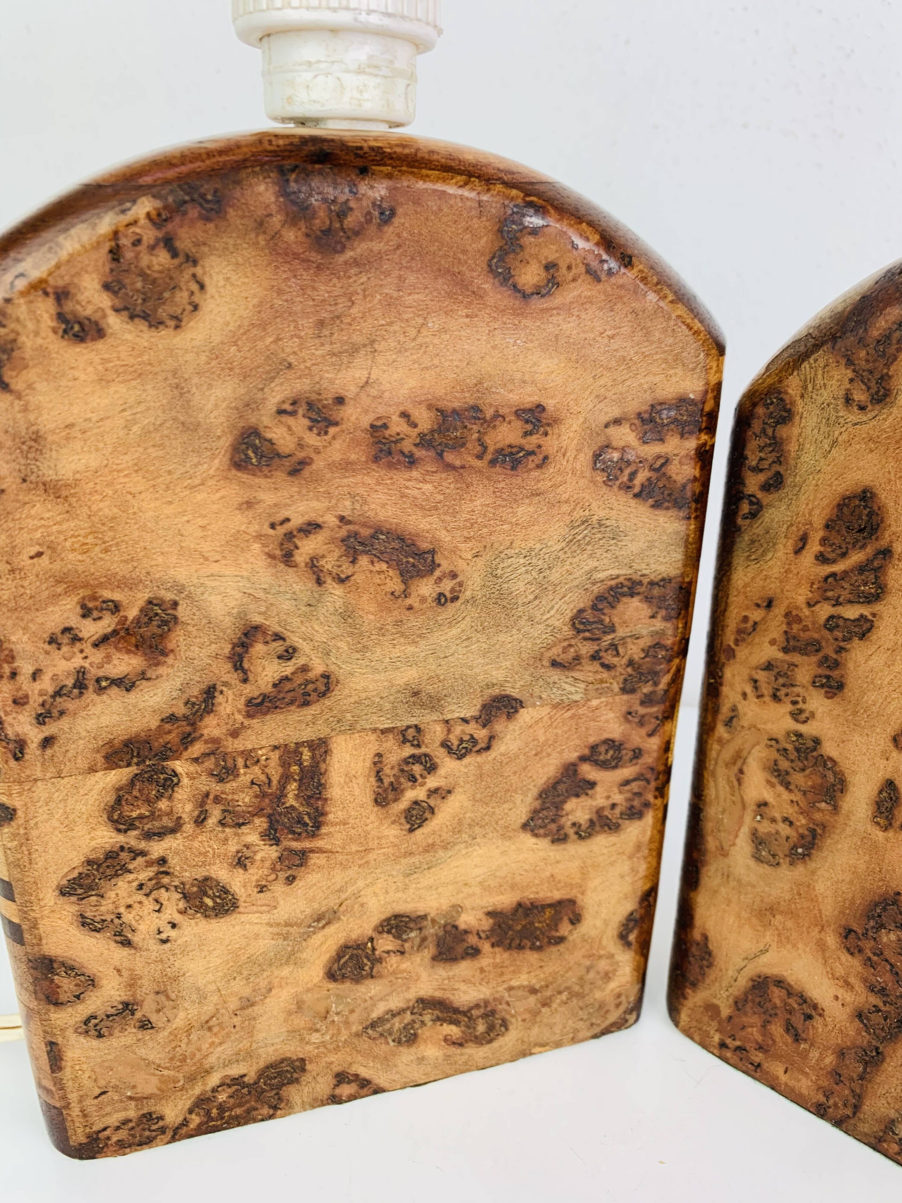 Pair of lamps in elm burl, vintage