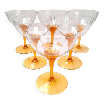 6 ochre stemmed champagne glasses