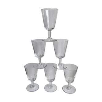 Lot de 6 verres à vin en cristal gravé années 60