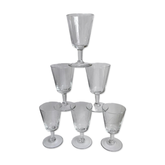 Set of 6 crystal wine glasses engraved 60s
