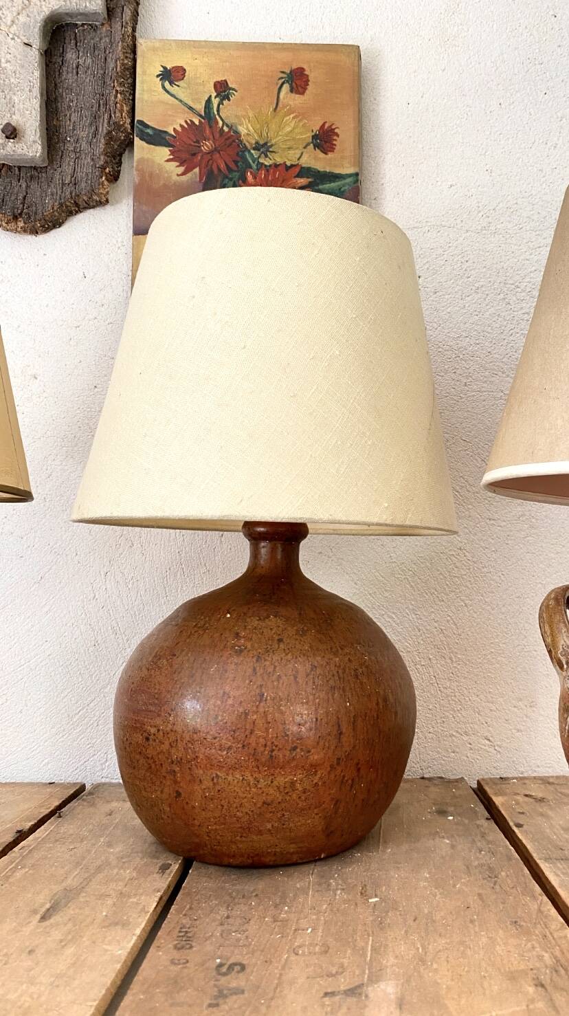 Lampe céramique, câble 2 M tissu neuf, abat-jour coton