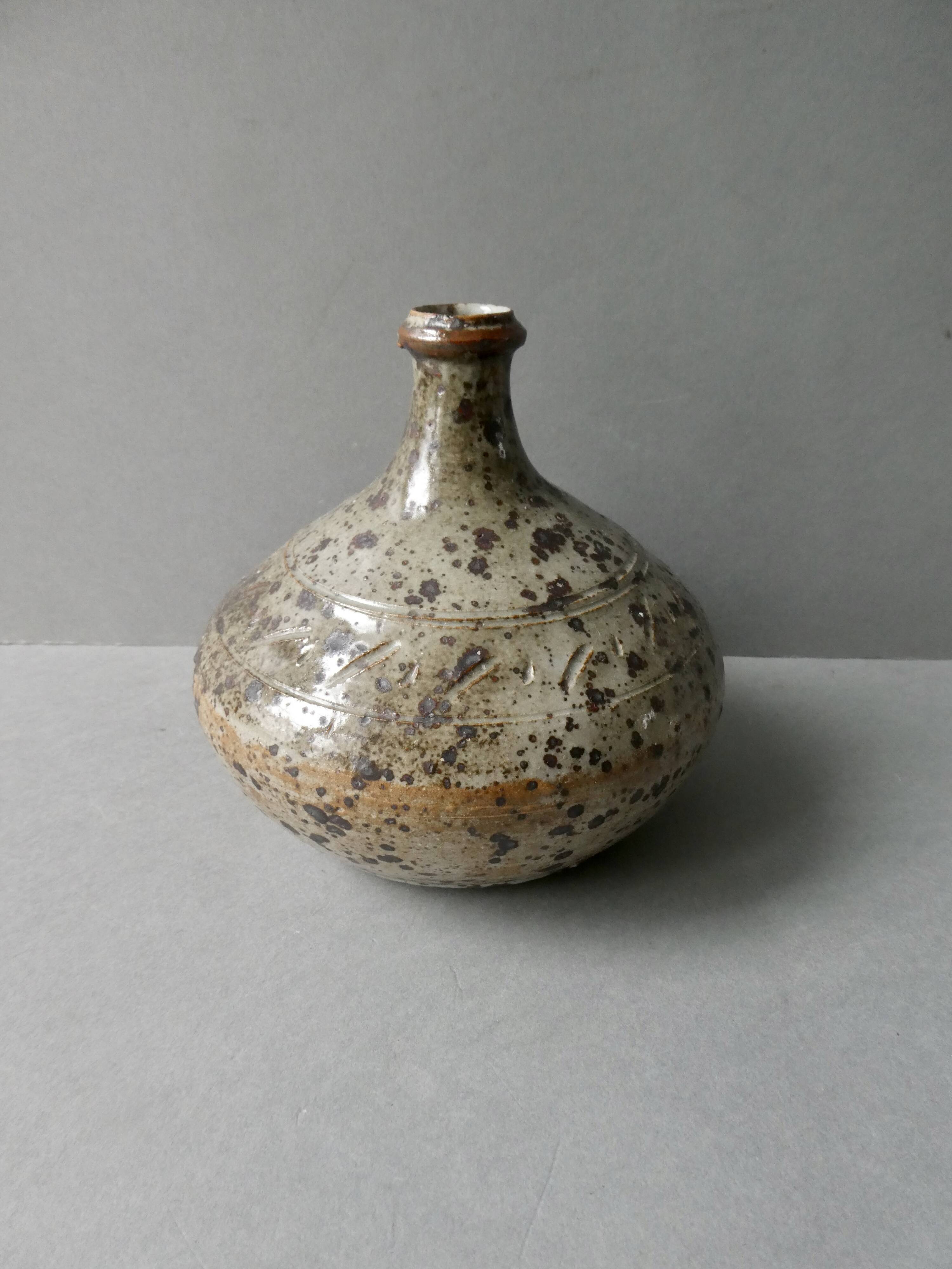 enamelled and scarified stoneware vase from the 80s