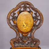 Pair of walnut chairs with Edelweiss marquetry, Brienz Switzerland 1900