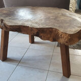 tree trunk table, brutalist, solid oak