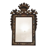 Grande Miroir Italien Sculpté, Bois Doré et Patiné, Style Baroque Rococo, A