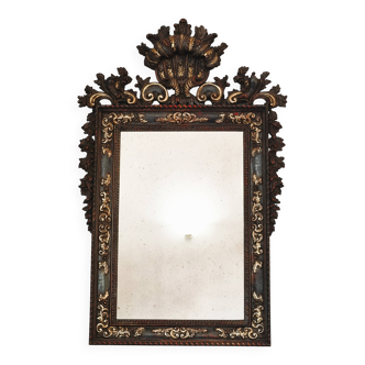 Grande Miroir Italien Sculpté, Bois Doré et Patiné, Style Baroque Rococo, A