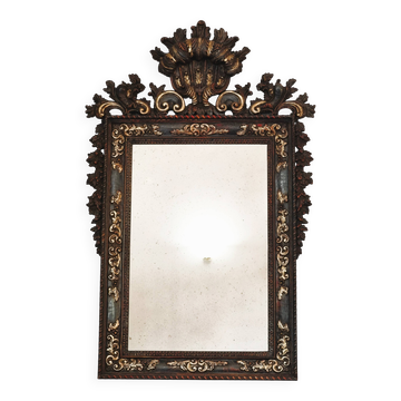Grande Miroir Italien Sculpté, Bois Doré et Patiné, Style Baroque Rococo, A