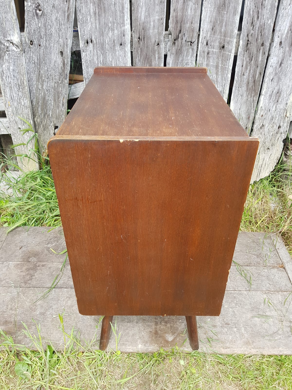 Old Chest of Drawers Drawer + Doors Wood Feet Compass 70s Vintage