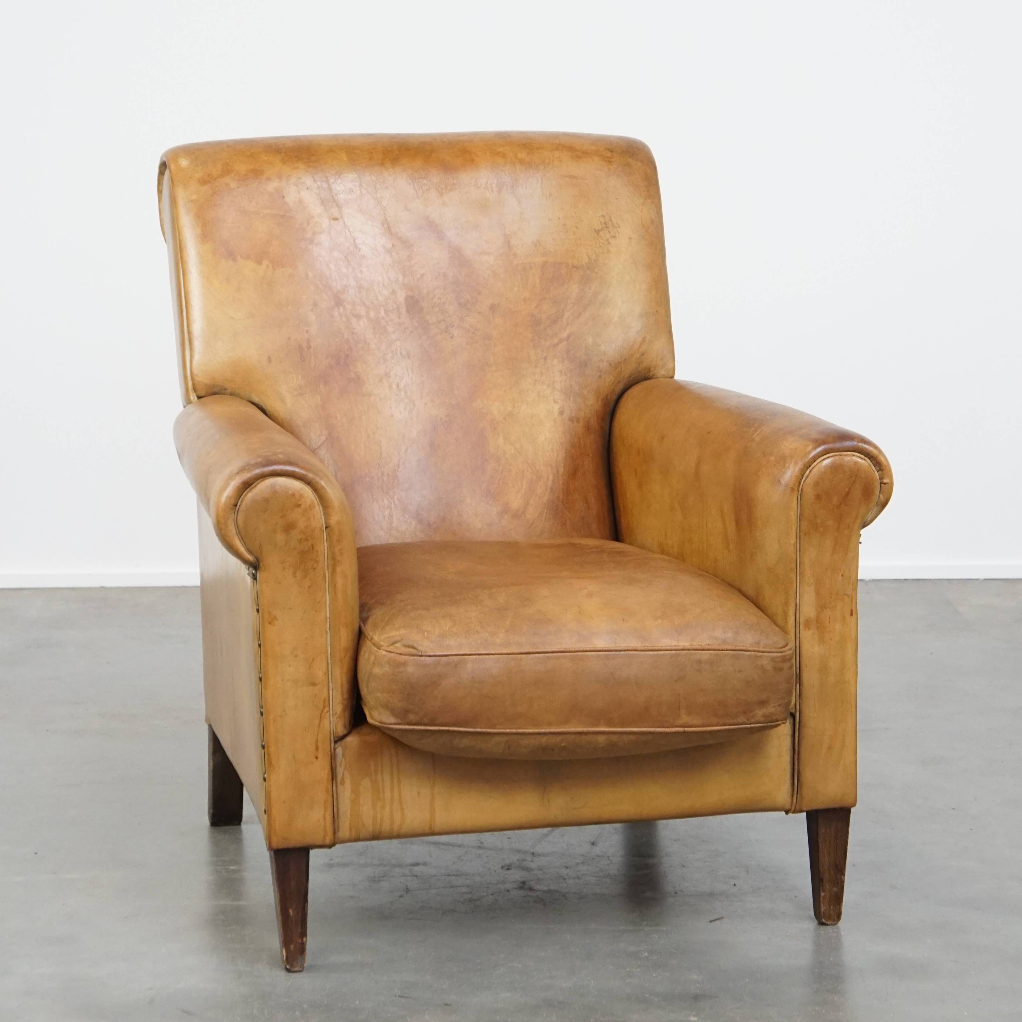 Vintage sheepskin leather armchair
