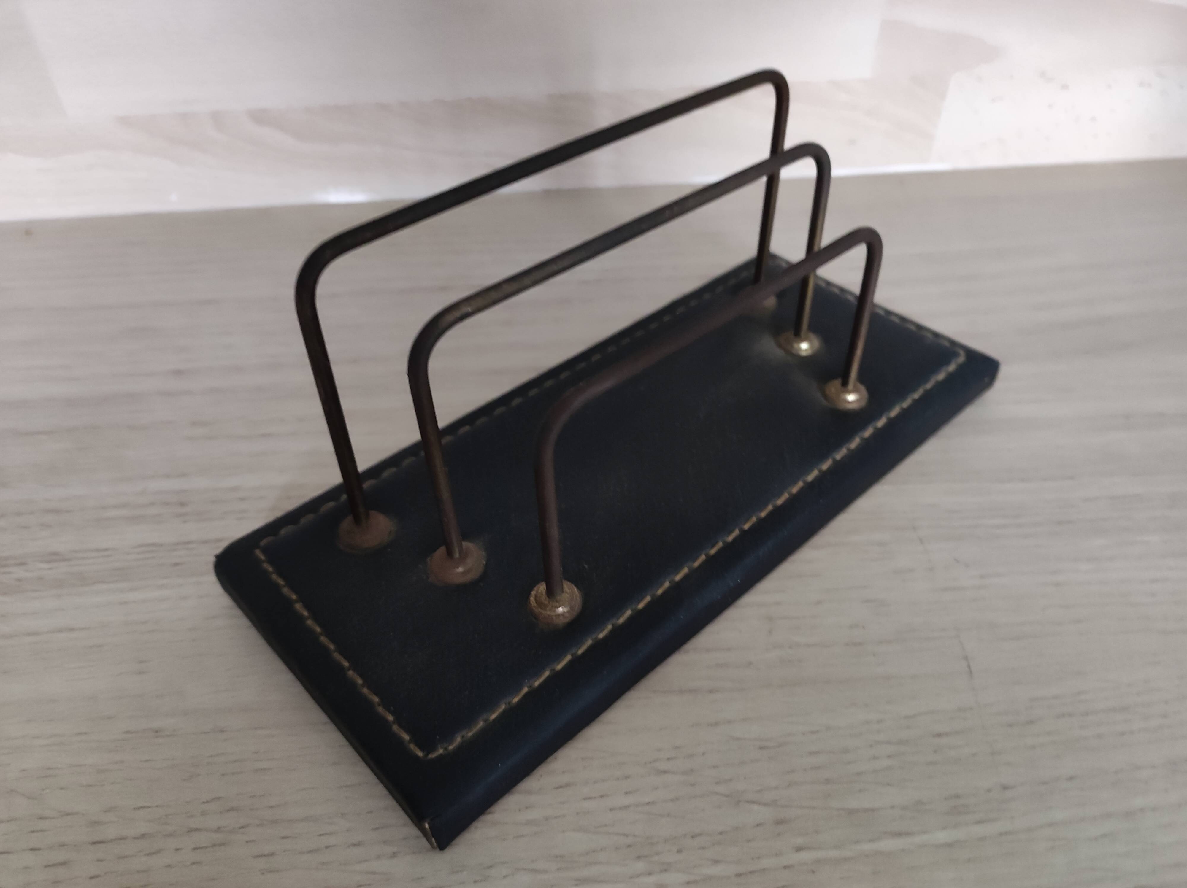 Vintage stitched leather mail holder