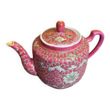 Antique MUN SHOU Teapot Pink Porcelain Flower Decor China Vintage #