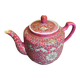 Antique MUN SHOU Teapot Pink Porcelain Flower Decor China Vintage #
