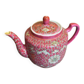 Théière Ancienne MUN SHOU Porcelaine Rose Décor Fleurs Chine Vintage #