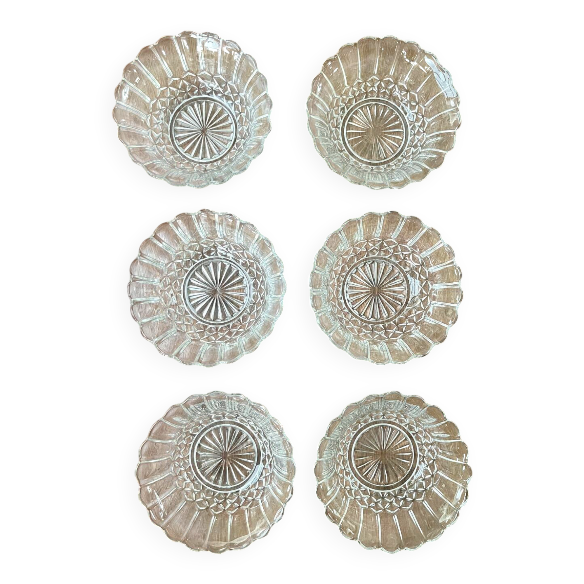 Set of 6 pressed glass bowls with star decoration – vintage
