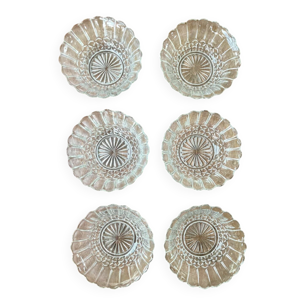 Lot de 6 coupelles en verre pressé à décor étoilé – vintage