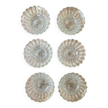 Lot de 6 coupelles en verre pressé à décor étoilé – vintage