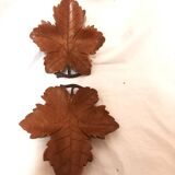 Empty pocket, wooden bowl, vine leaf, craft, vintage