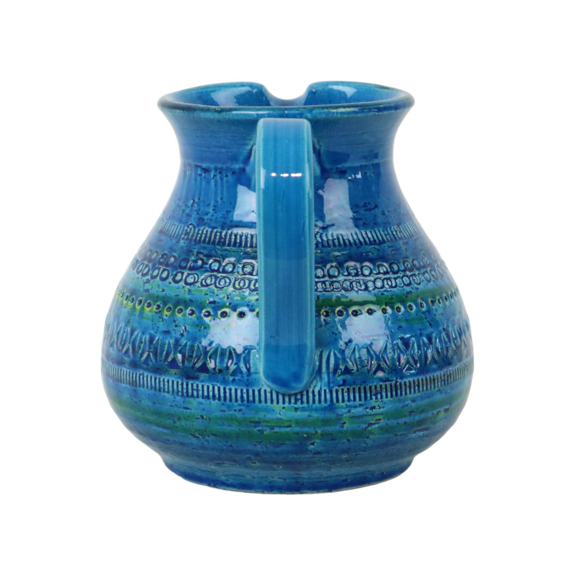 Vase Bitossi Aldo Londi, cruche à oreilles, faïence bleue de Rimini, Italie, années 60