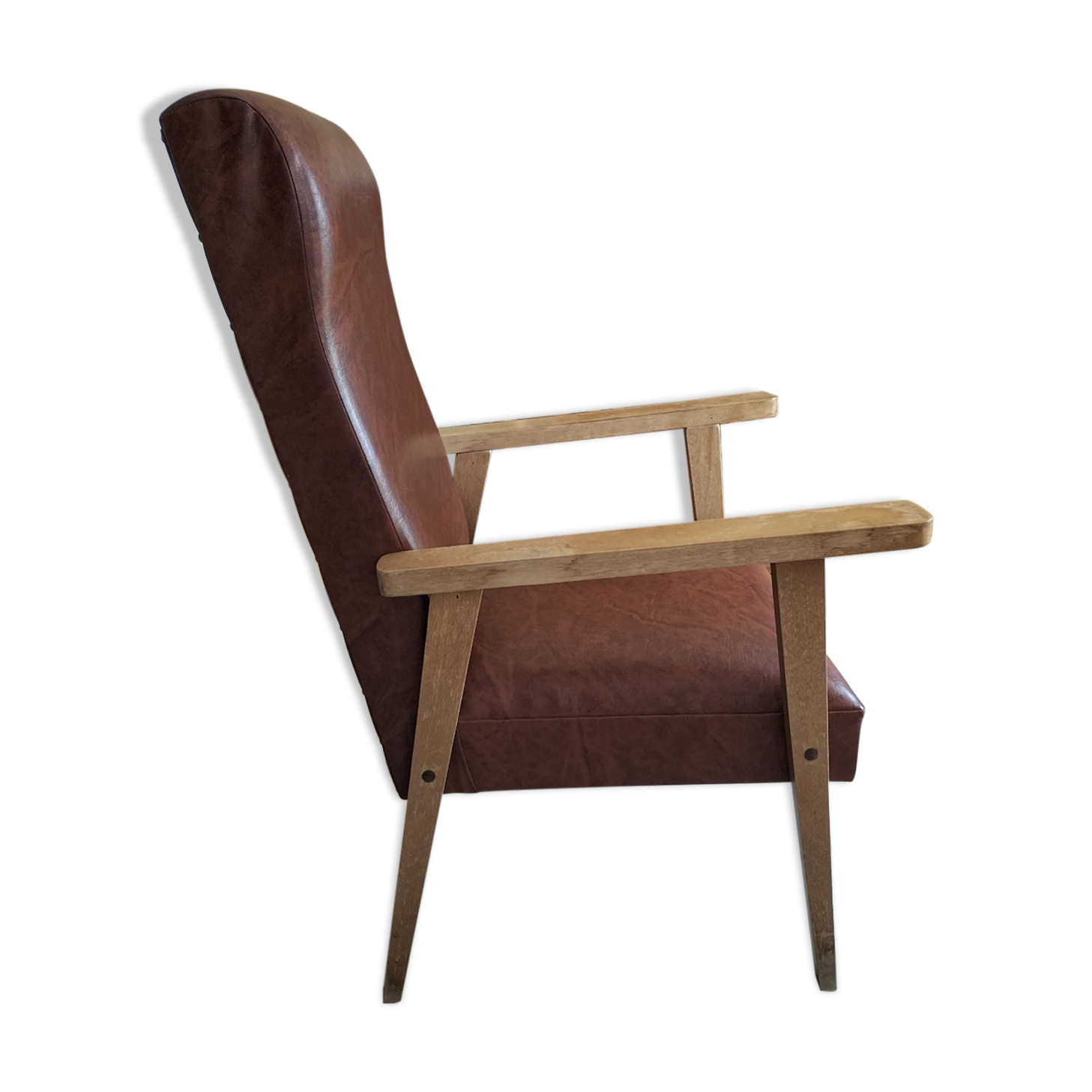 Wood armchair and imitation leather