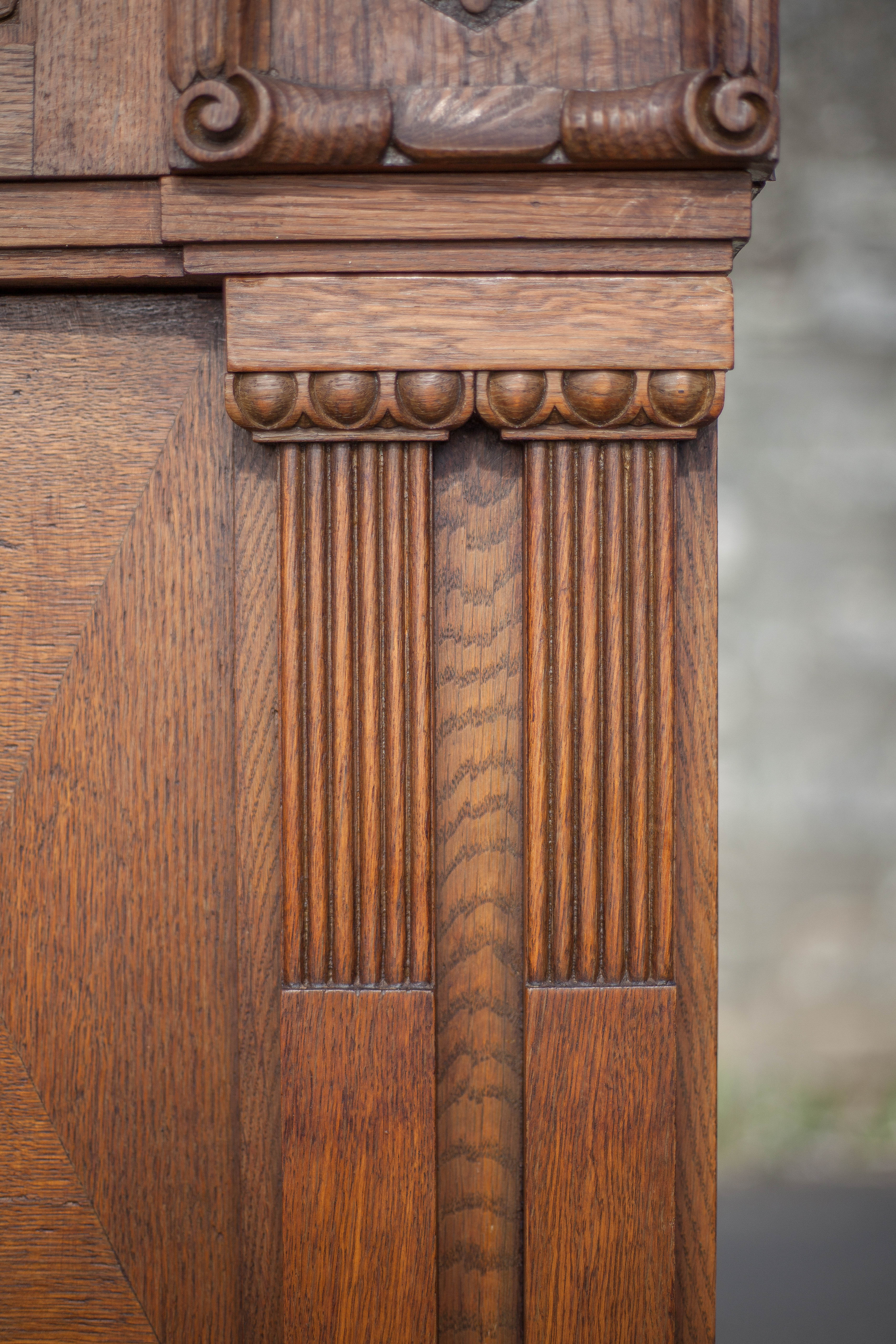 Bookcase carved wood 3 old doors, bookcase window beveled