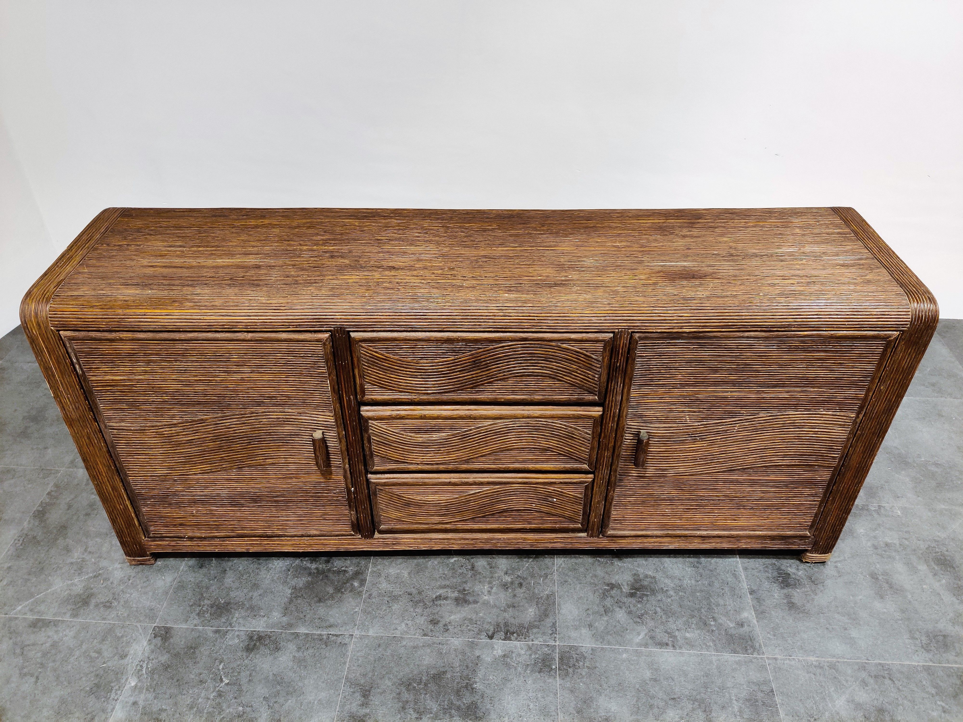 Vintage rattan and bamboo sideboard, 1970