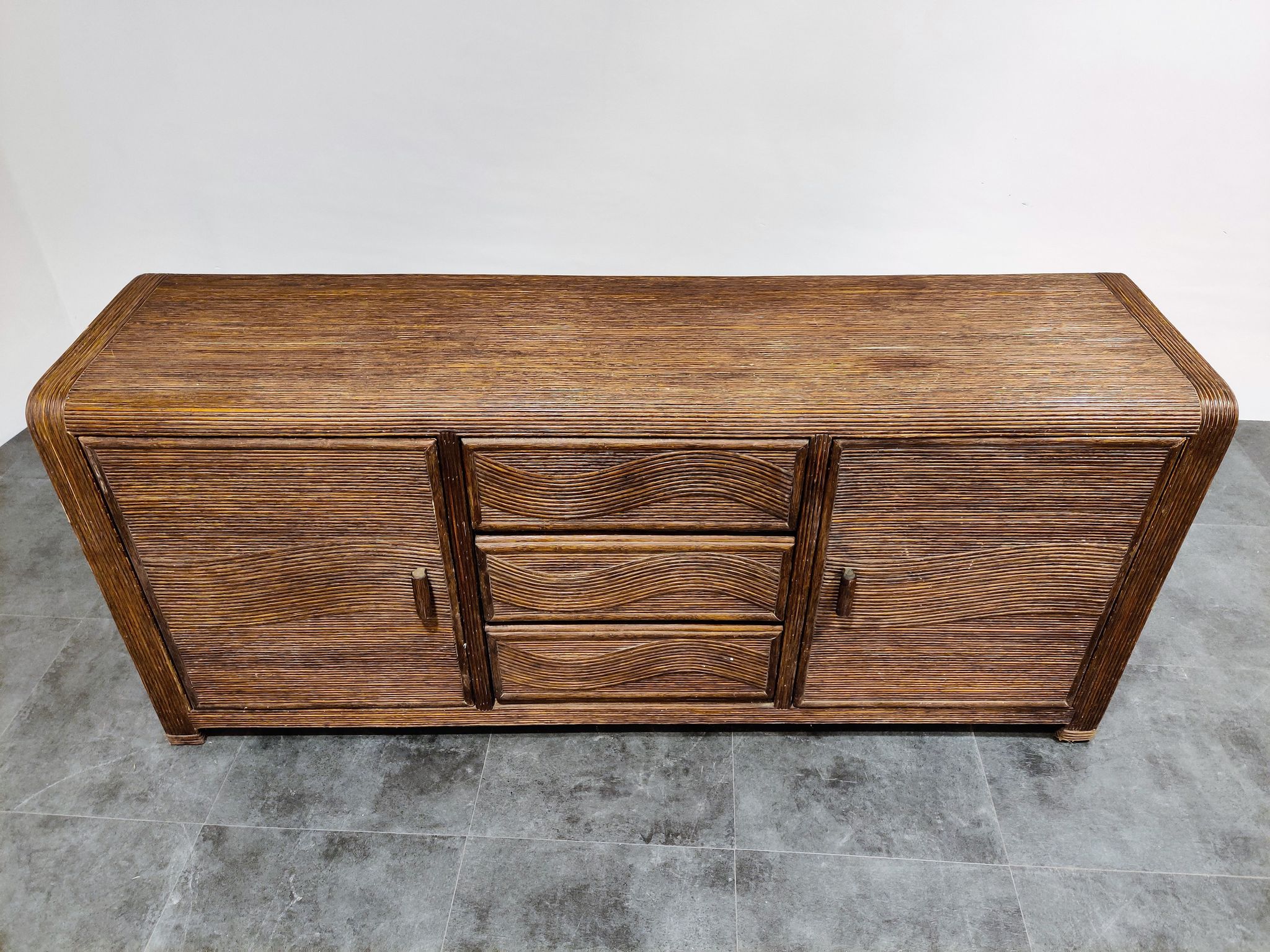 Vintage rattan and bamboo sideboard, 1970