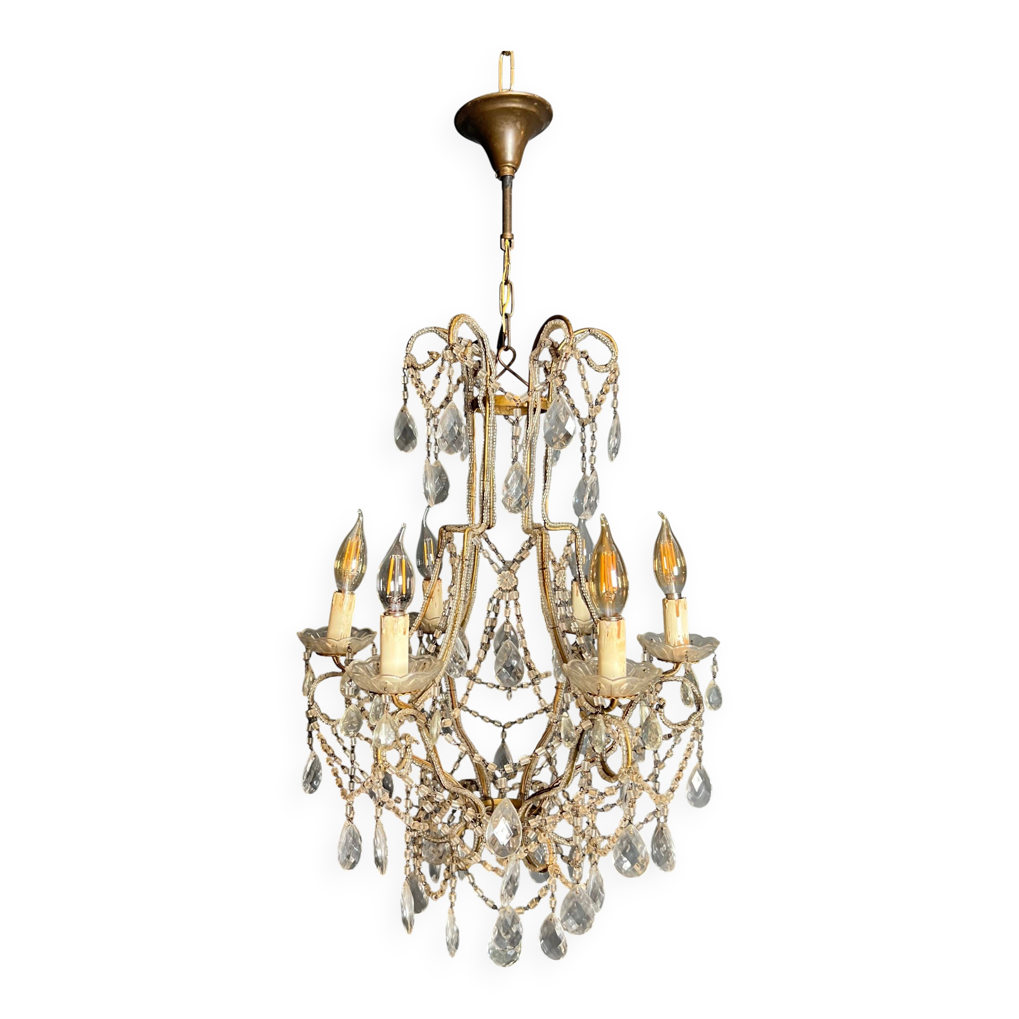 Lustre italien à perles et cristaux