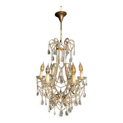 Lustre italien à perles et cristaux