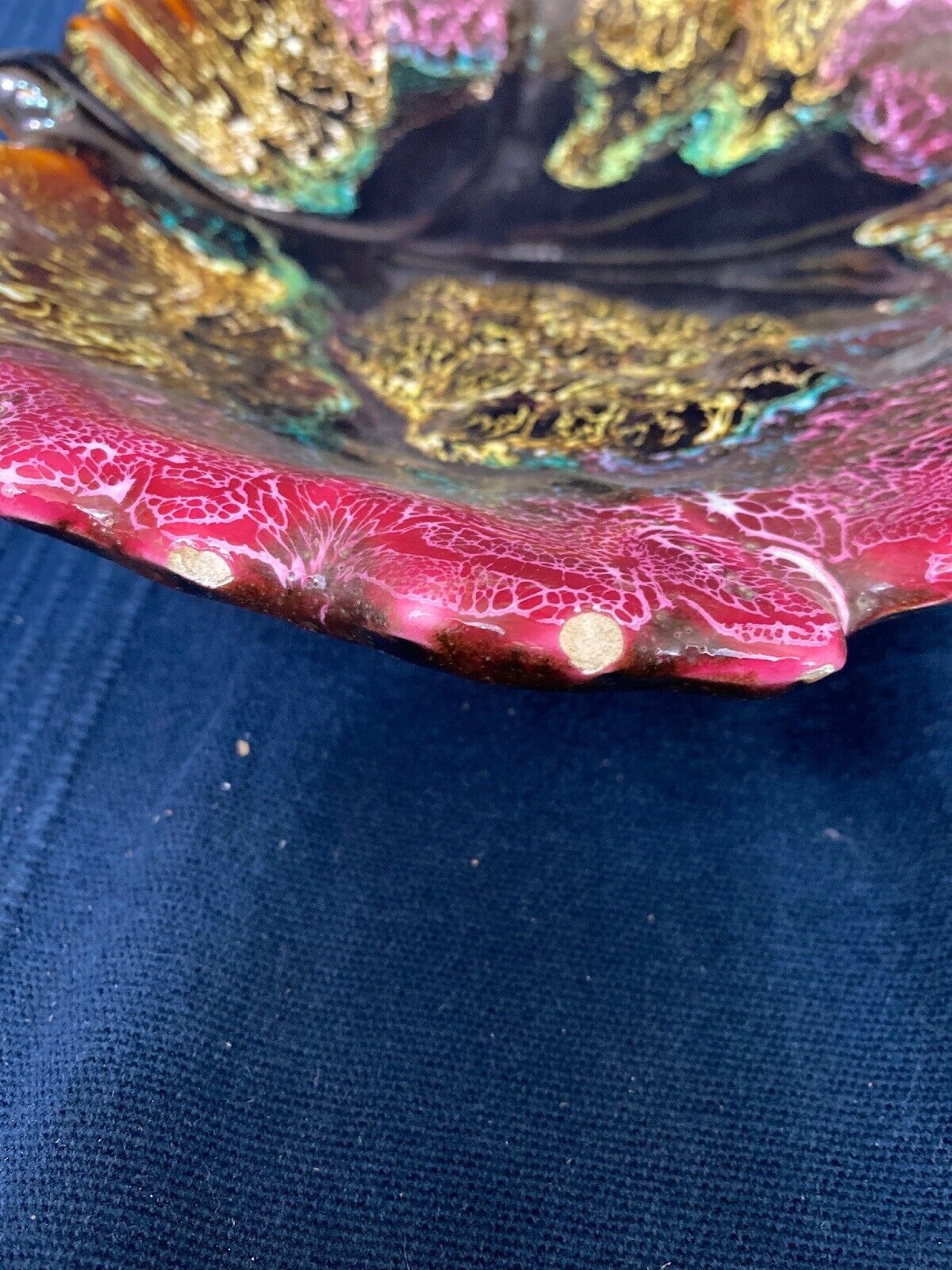 Ceramic leaf-shaped dish by vintage old Vallauris