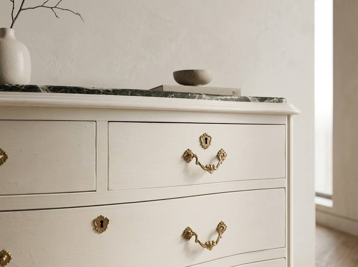 Commode vintage courbée avec plateau en marbre - Rénovée