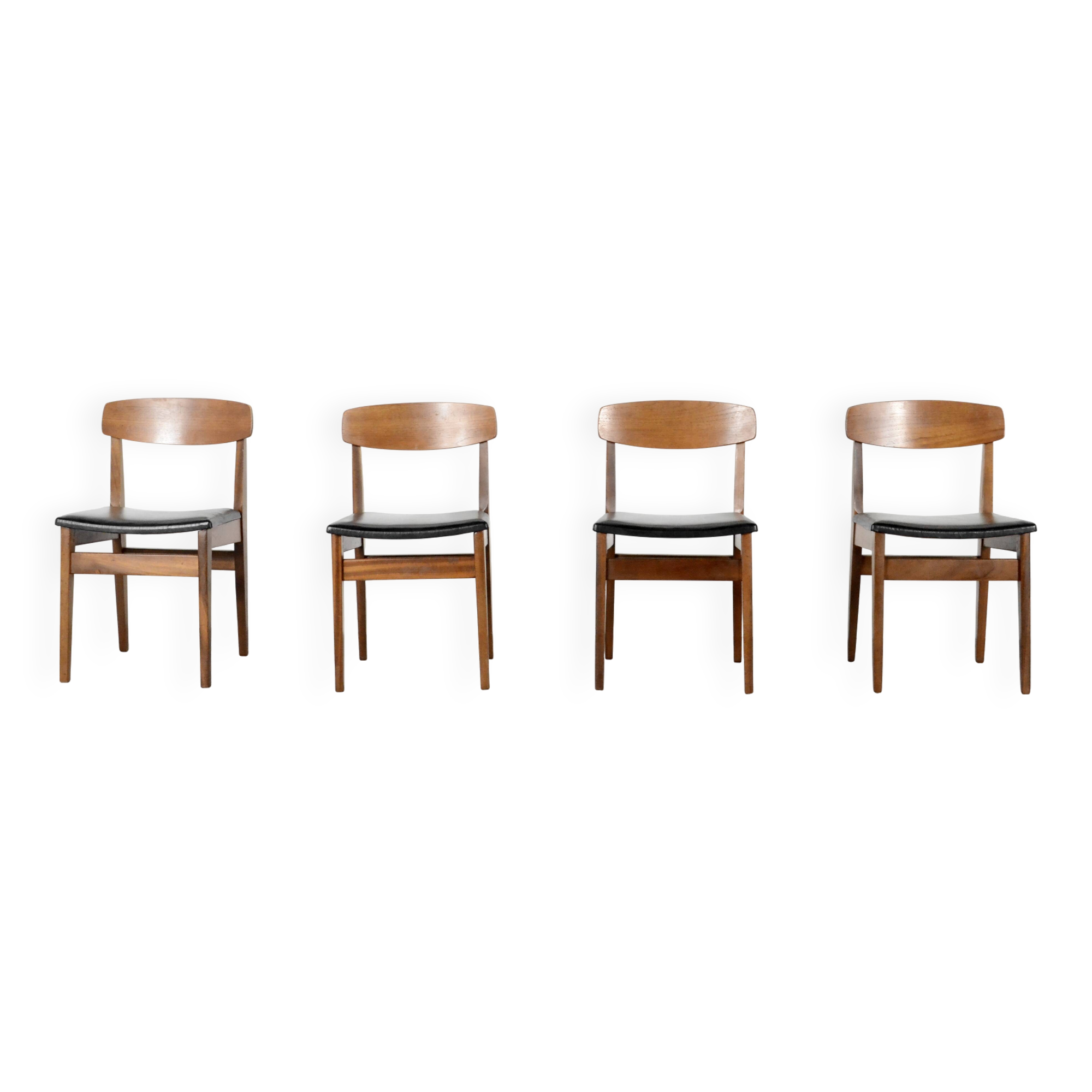Set Of 4 Midcentury Teak And Leatherette Chairs.