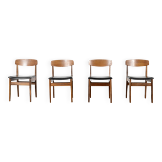 Set Of 4 Midcentury Teak And Leatherette Chairs.