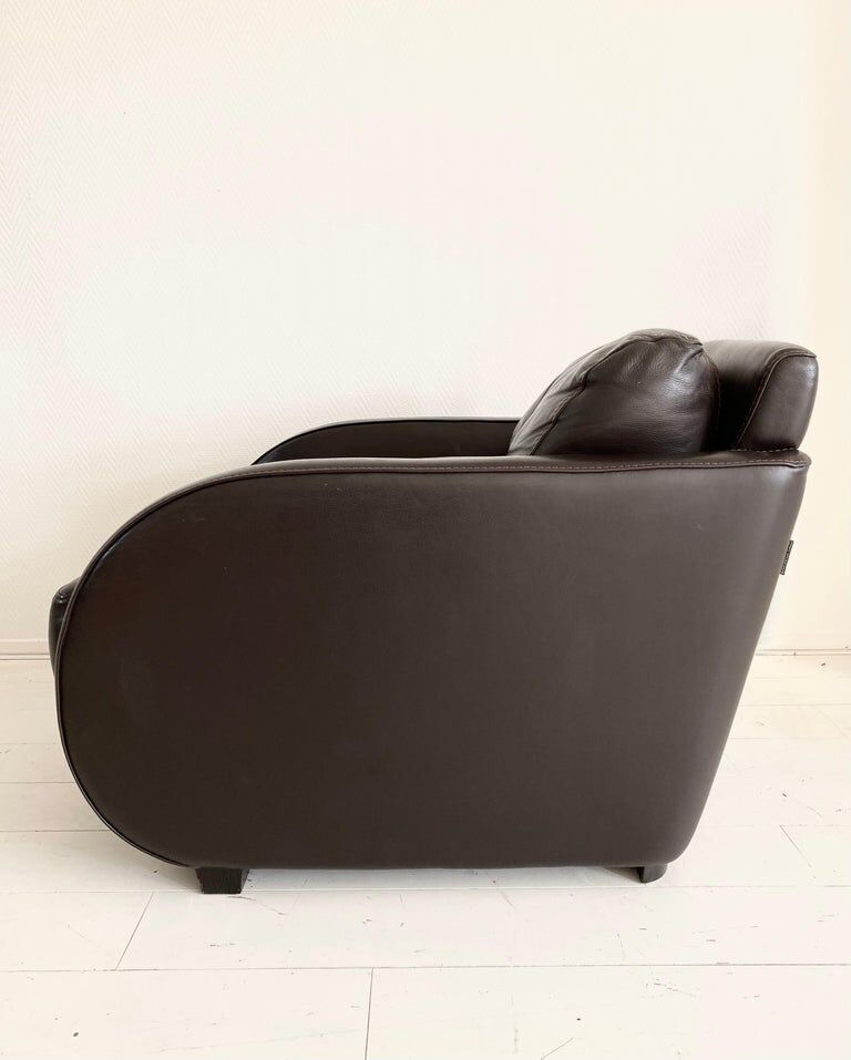 Art Deco style Vintage Brown Leather Lounge chair By Roche Bobois.
