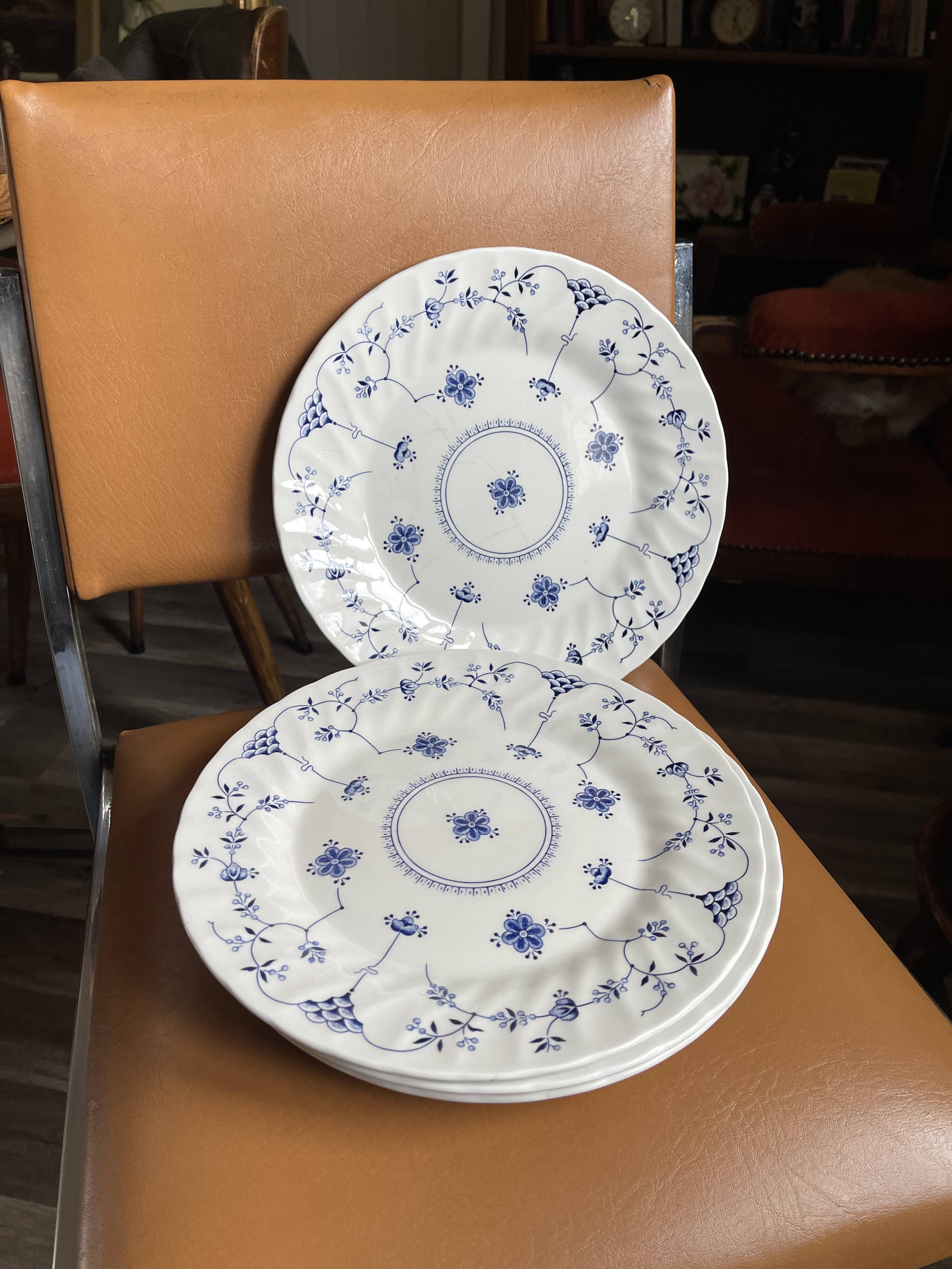 5 Large earthenware plates with blue flowers