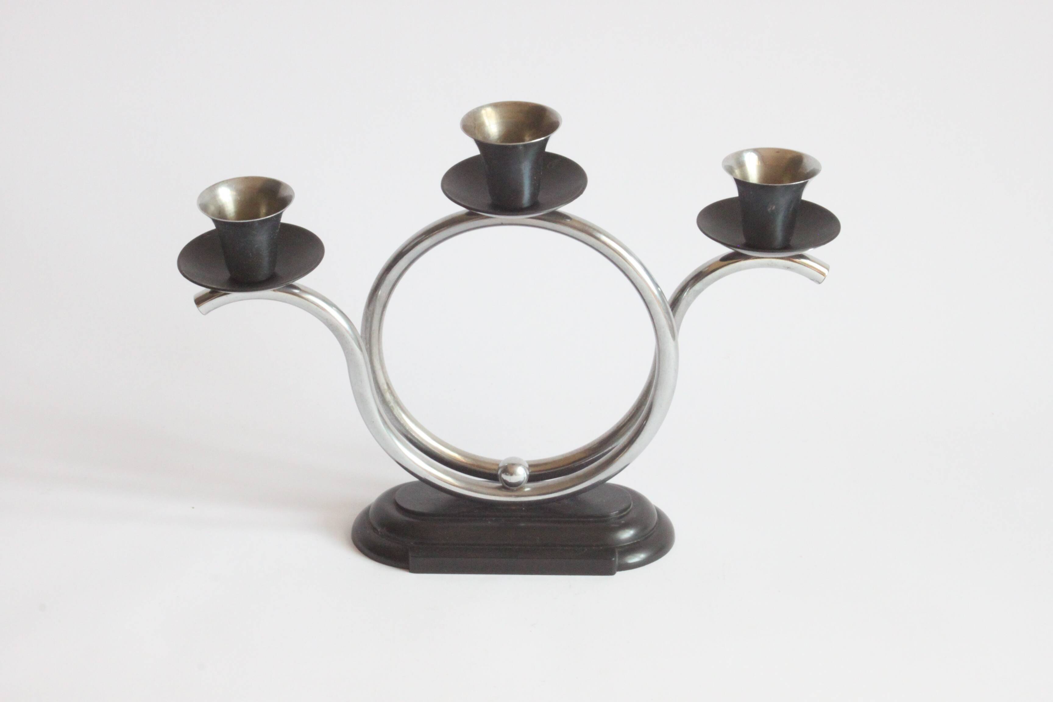 Art Deco Tubular Steel And Bakelite Candelabra, Netherlands 1930s