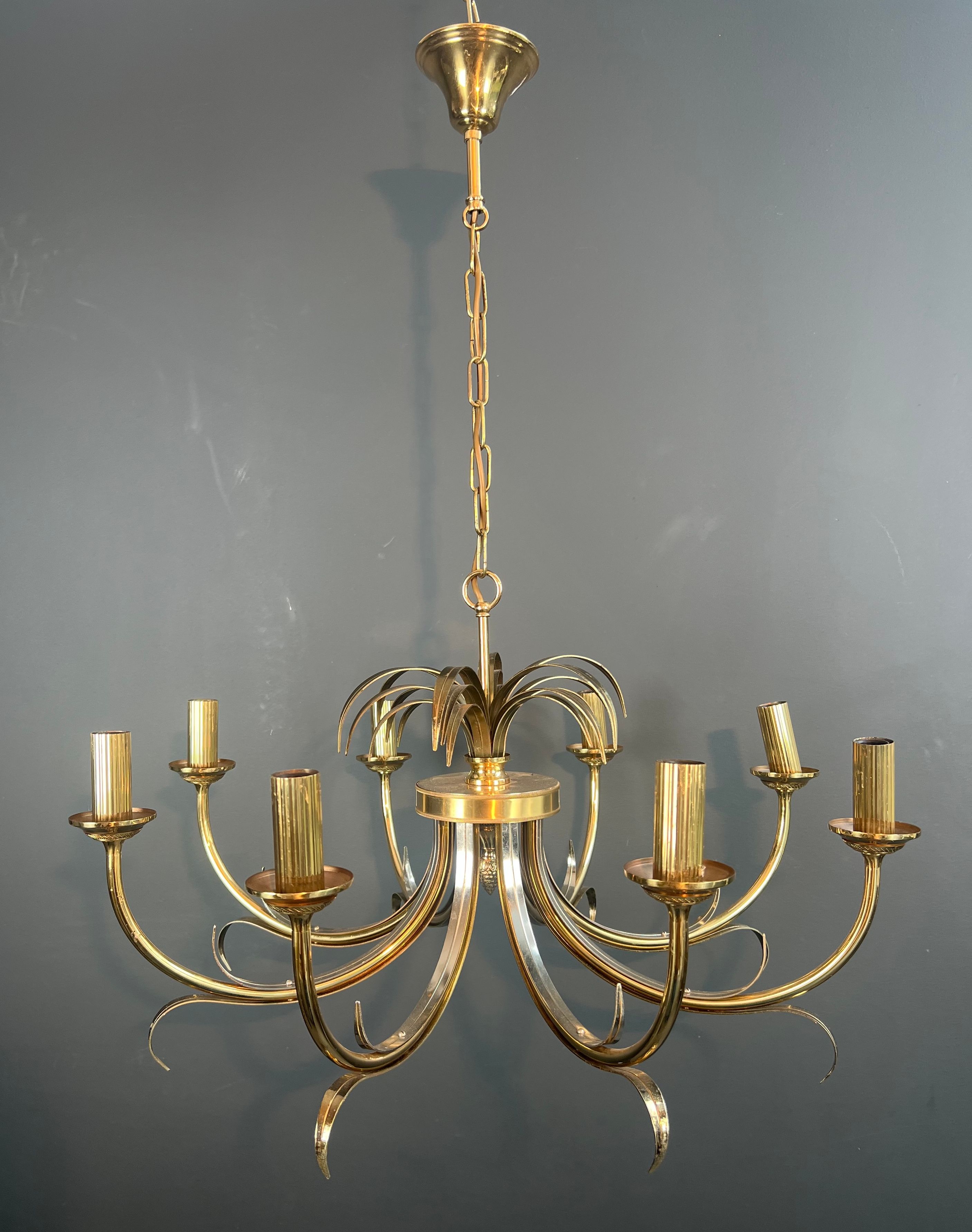 Brushed metal and gold metal pineapple chandelier