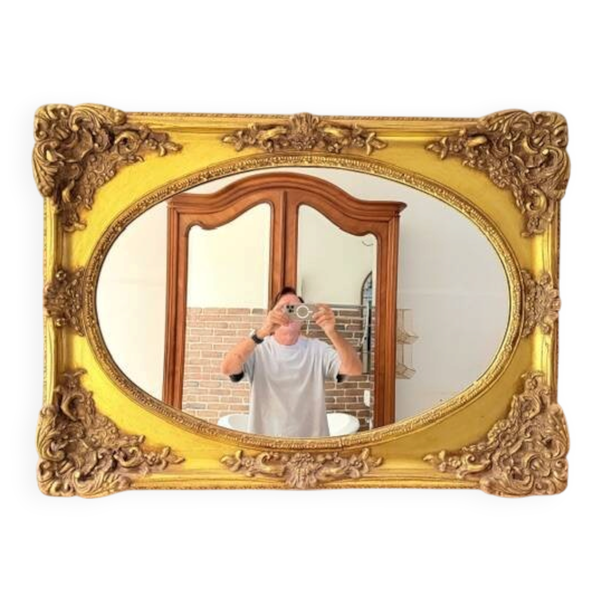 3 large oval mirrors, 19th century style, gilded with square frames and beautiful moulding.