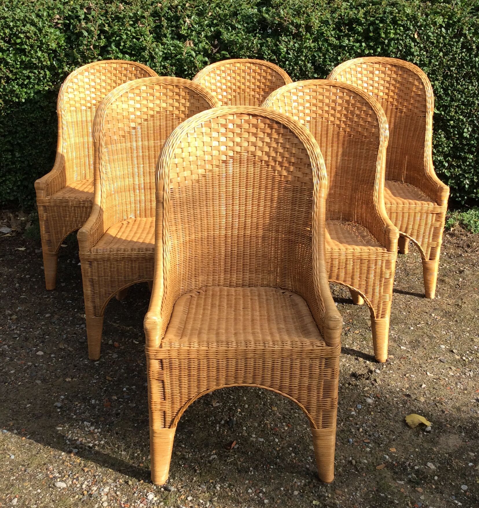 Vintage rattan set dining table and its 6 chairs